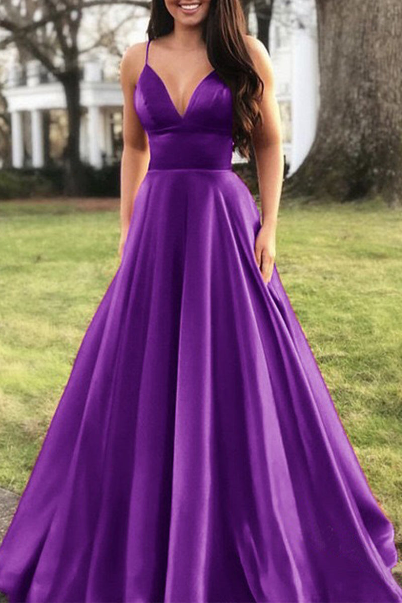 Elegant Formal Solid Solid Color V Neck Evening Dress Dresses(5 Colors) - View 3 | VelvetHem