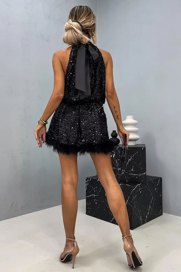 Sequin Halter Tie Sleeveless Chic Cocktail Dress