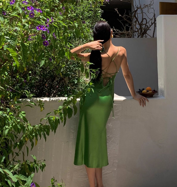 Green Sheath Stain Prom Dress Backless Sexy Evening Dress J8610