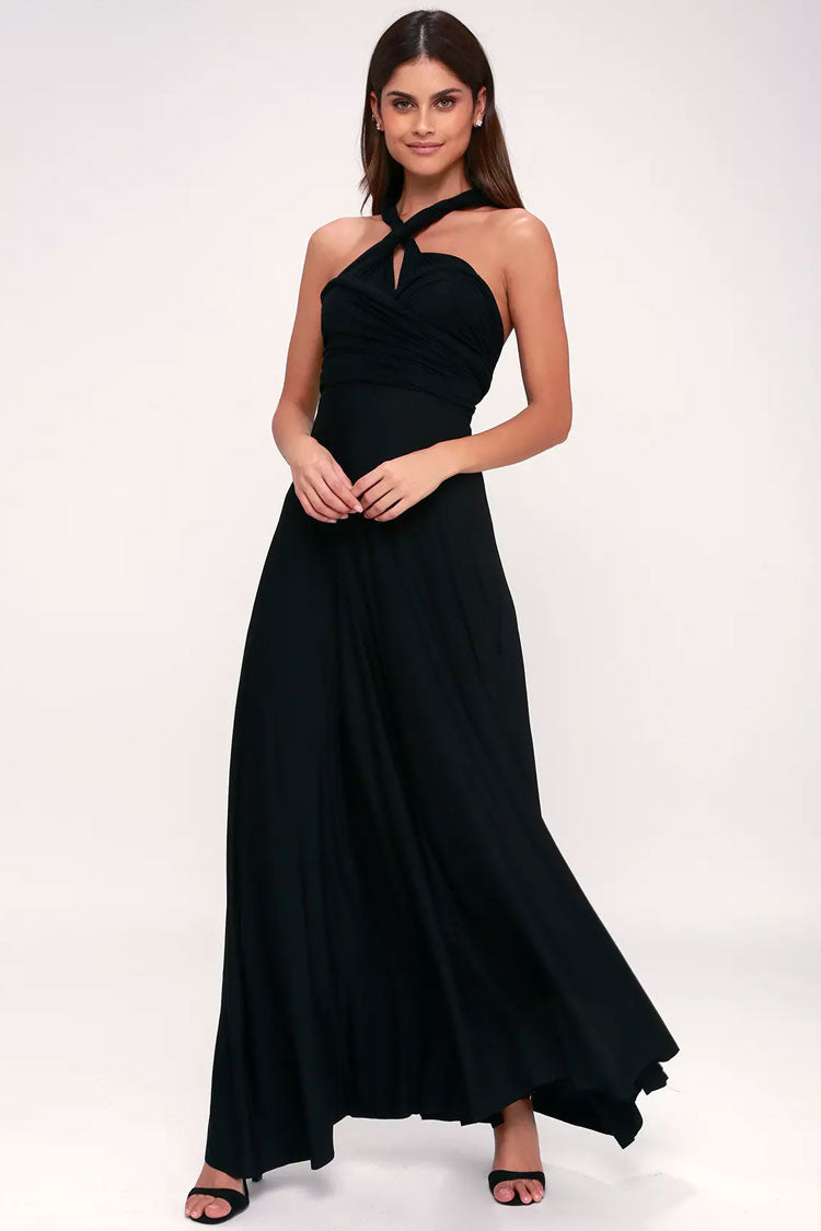 Convertible High Waist A-Line Infinity Maxi Prom Dress - Black - View 2 | VelvetHem
