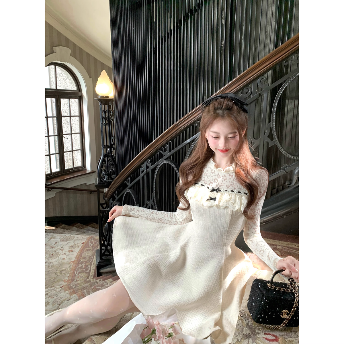 Delicate lace dress for women in autumn and winter A09 - VelvetHem