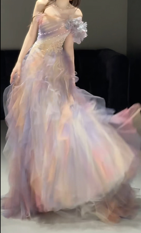 Gradient Pink Lilac Tulle Prom Party Dress Evening Dress Birthday Outfit - View 3 | FashionDia