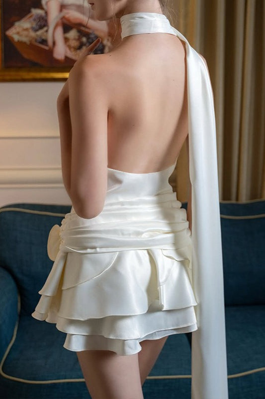 Off-Shoulder Backless Satin Silk Dress - View 4 | VelvetHem