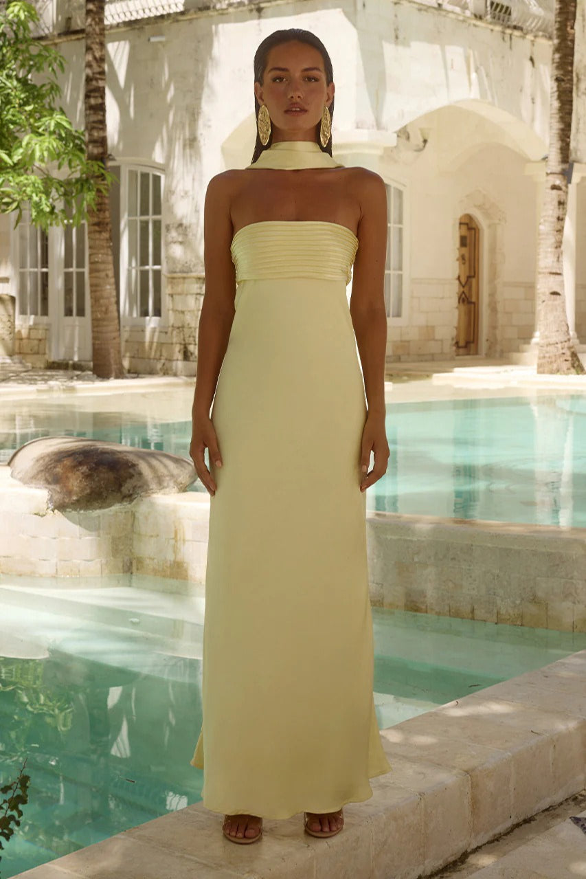 Satin Tie Front Strapless Elegant Prom Dress