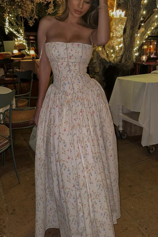 Pleated Spaghetti Strap Floral Dress - View 4 | FashionDia