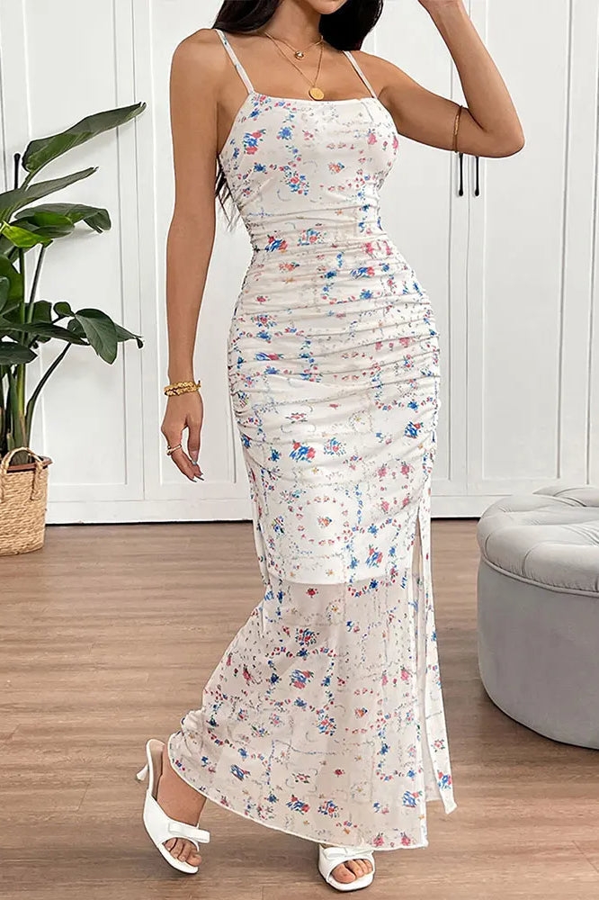 Spaghetti Strap Backless Floral Dress - View 3 | FashionDia