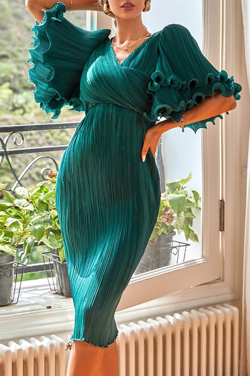 Prom Elegant Ruffle Ruched V Neck Evening Dresses - View 3 | VelvetHem