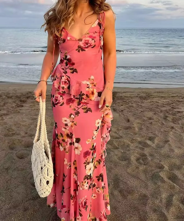 Summer Flowers Asymmetry Midi Dress - View 2 | VelvetHem