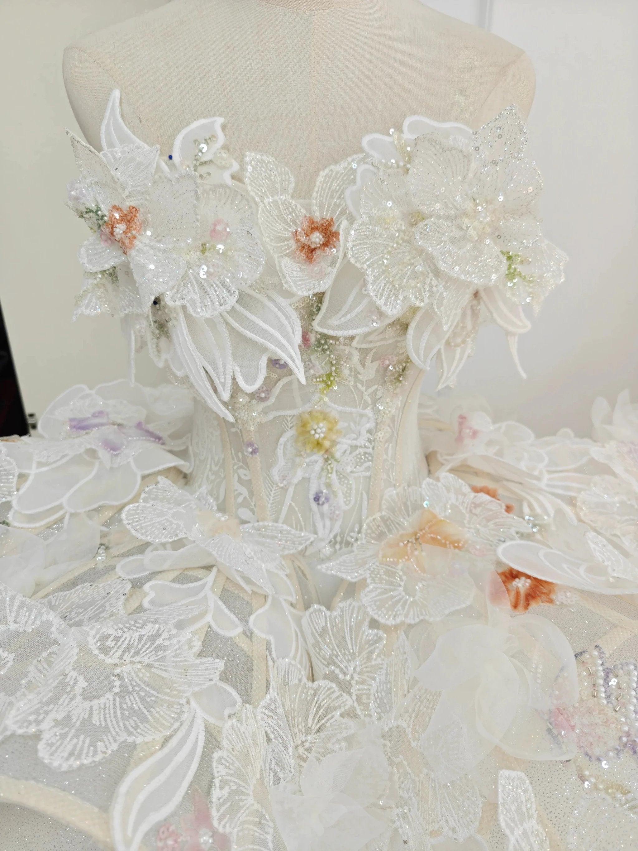 Ethereal Sweetheart Ball Gown Wedding Dress with 3D Floral Appliqués, Sequin Tulle & Corset Lace-Up Back Ye-2037 by ZAPDRESS