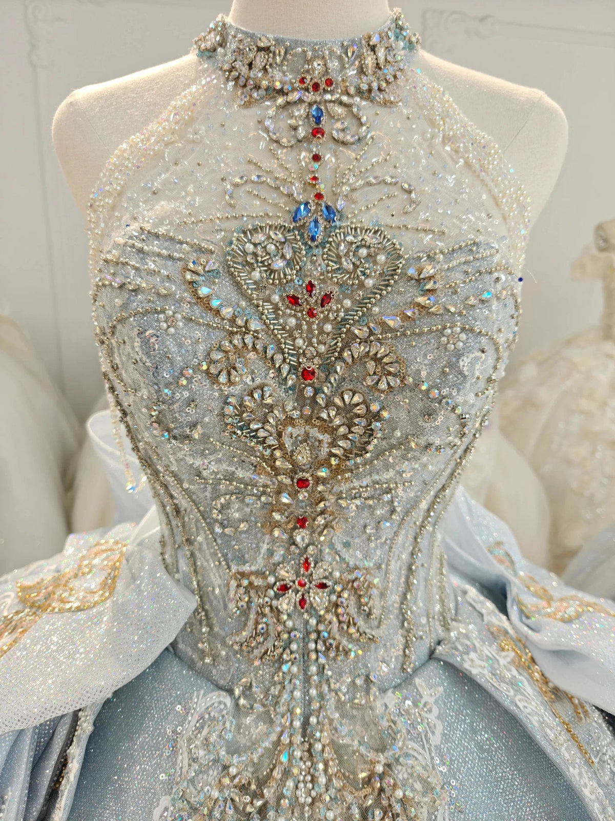 Regal Silver-Gold Ball Gown Halter Neck Beaded Embroidery Wedding Dress with Oversized Bows Ye-2018 by ZAPDRESS