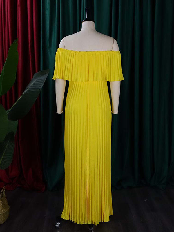 Wrap Pleated Solid Color Off-The-Shoulder Evening Dresses - View 7 | VelvetHem