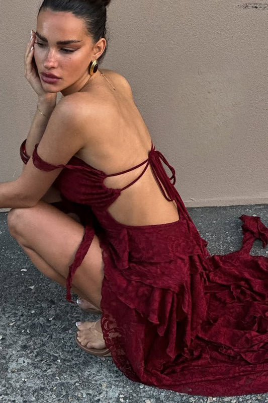 Lace Strapless Party Dress - View 3 | VelvetHem