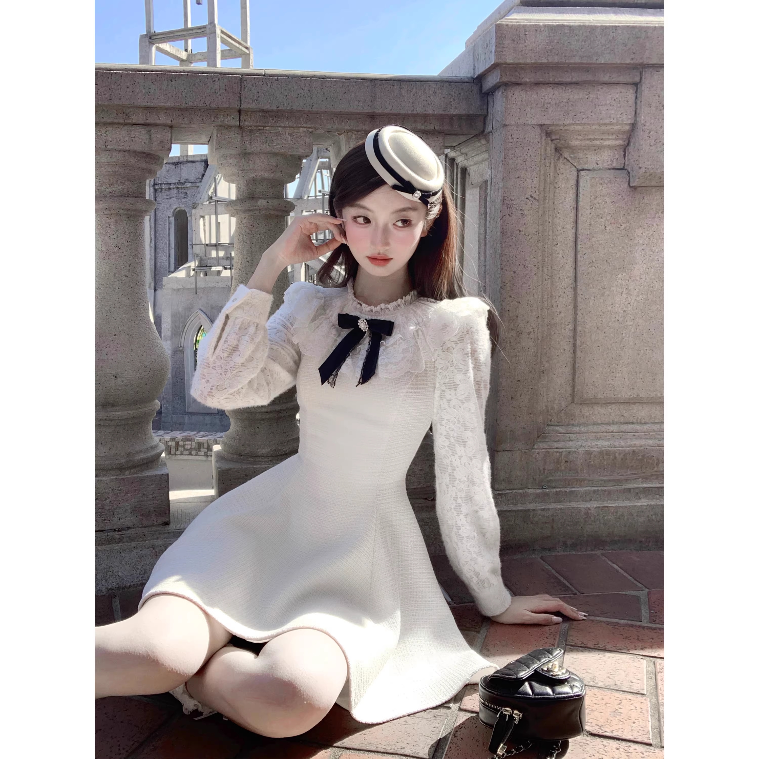 Lace dress, off-white princess short skirt - FashionDia