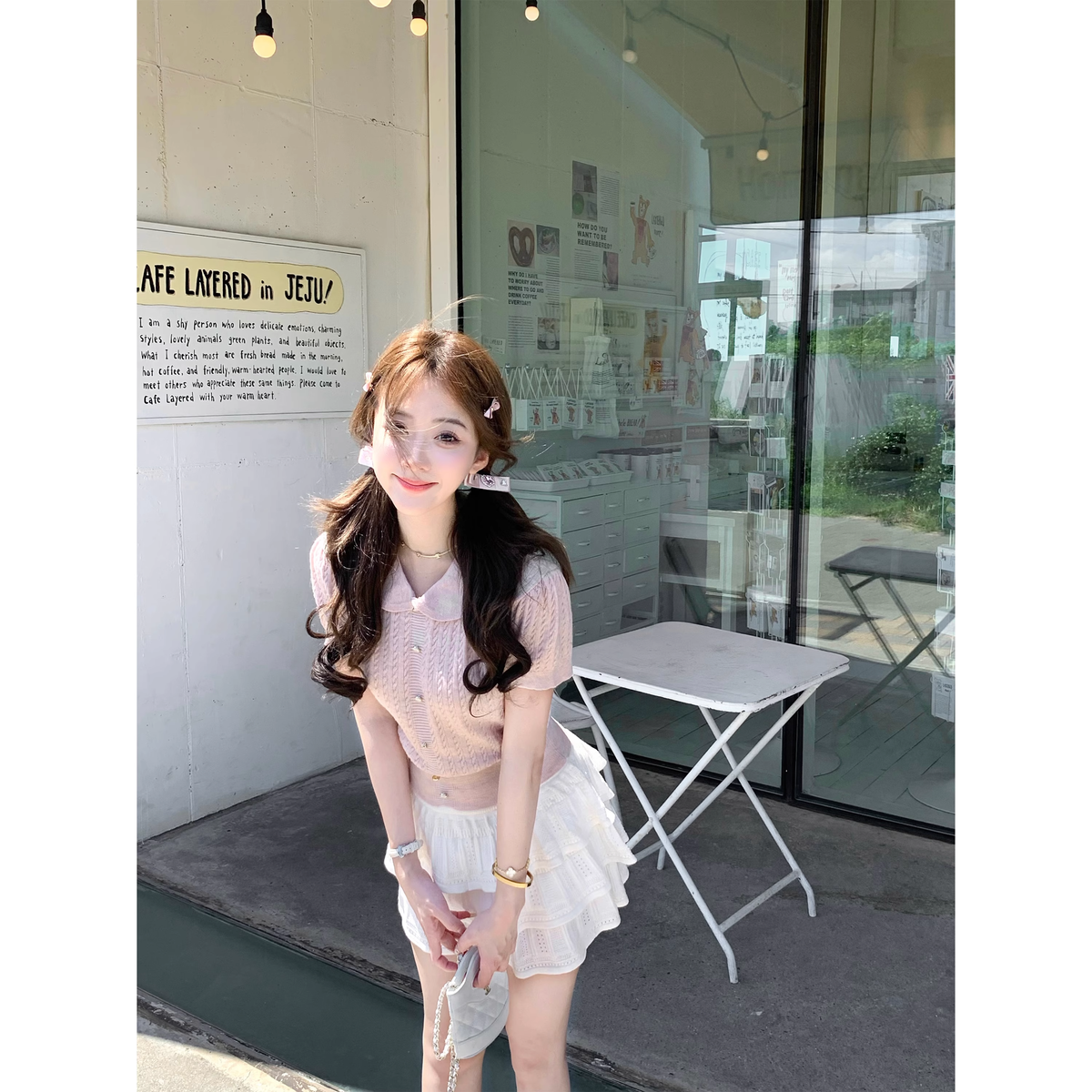 Women's Knitted Peter Pan Collar Short-Sleeved Pullover Top - FashionDia