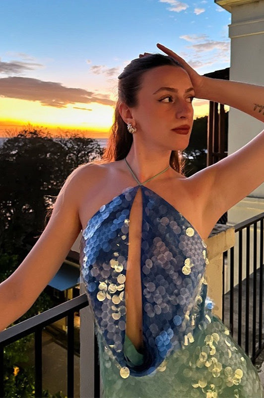 Chic Halter Backless Slim Sequin Sling Sequin Dress - View 2 | VelvetHem