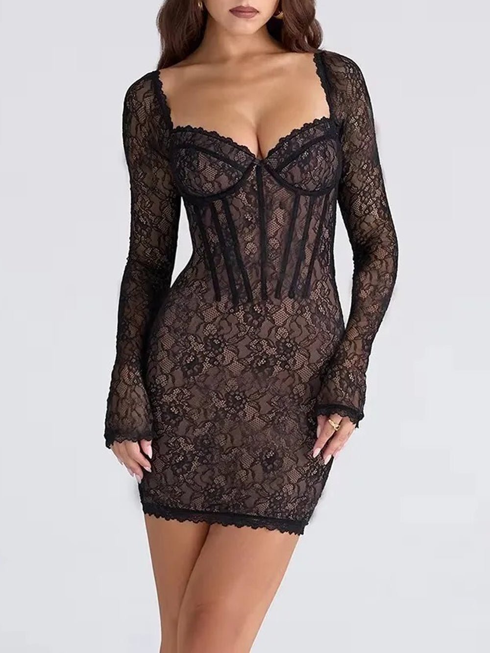 Elara Lace Sheer Mini Dress - Fashion Pov