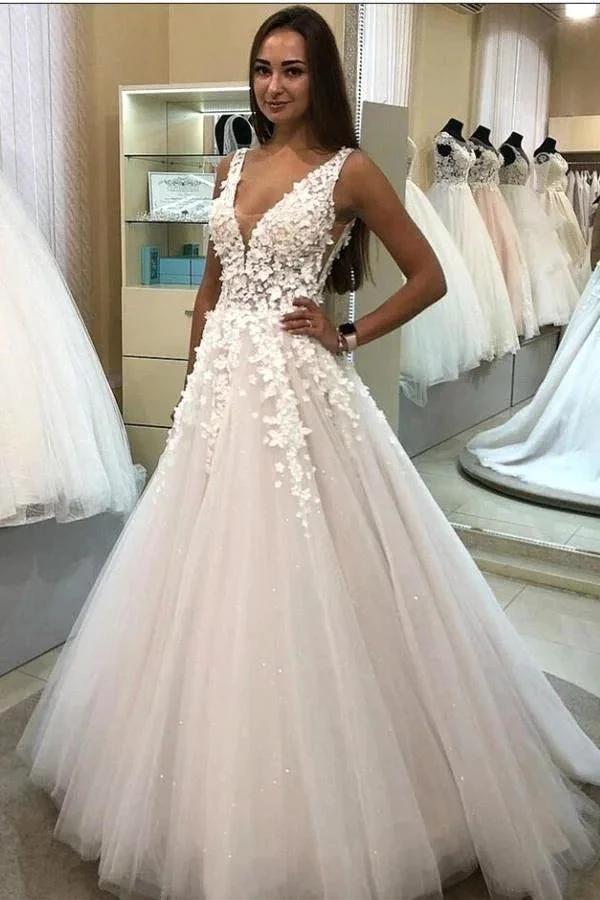 Elegant 3D Floral Lace Tulle Aline Sleeveless Evening Dress (ZD14697)