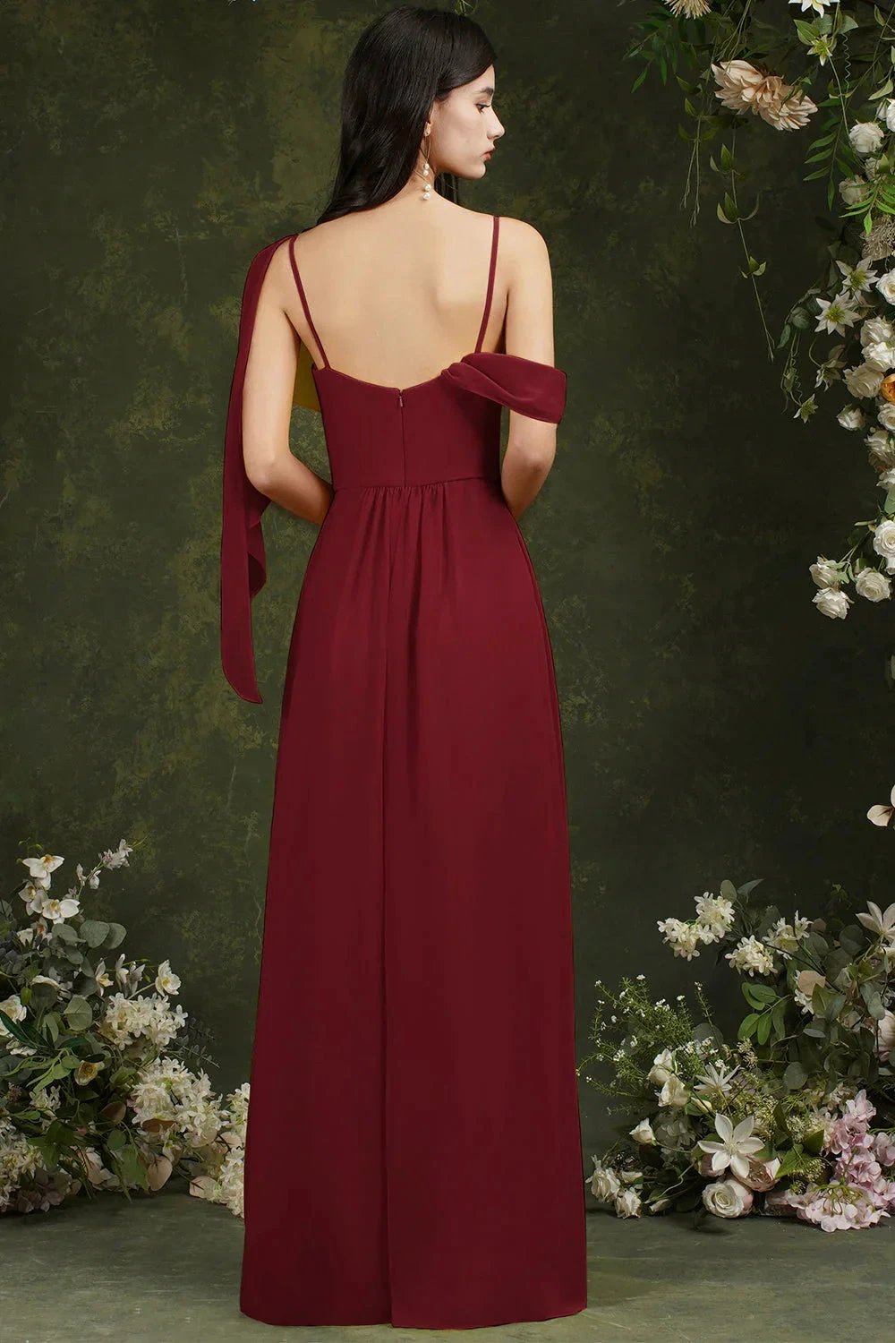Elegant A-line Chiffon Ruffles Floor-length Split Bridesmaid Dress With Pockets (ZD13143)