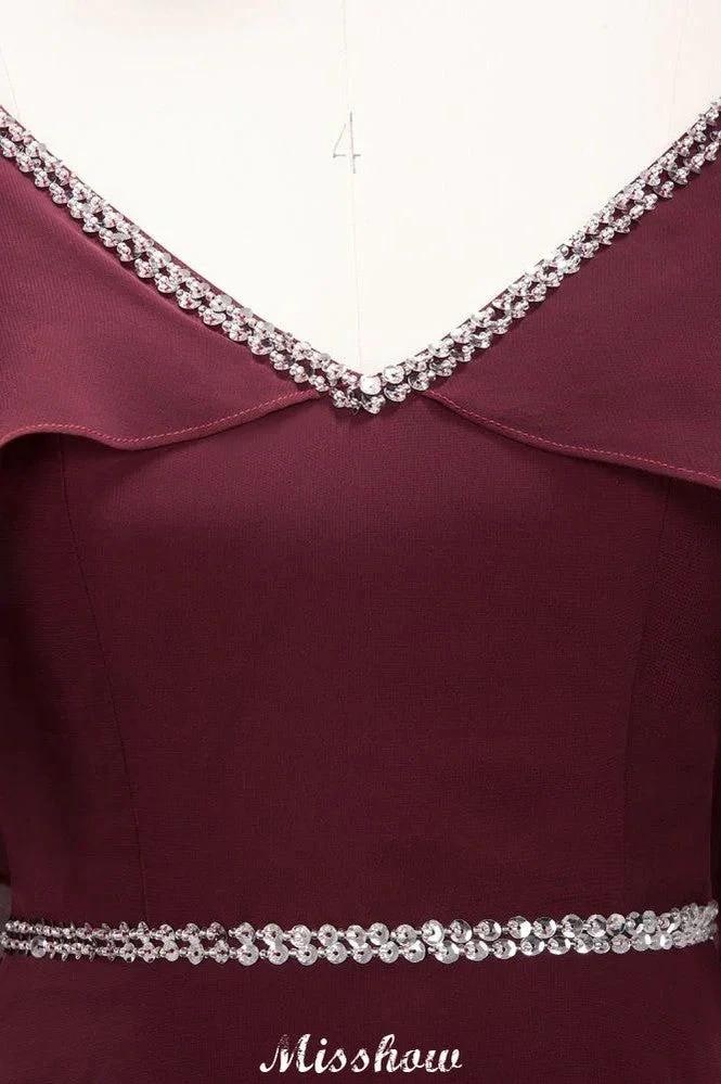elegant A-line Chiffon V-Neck Spaghetti Straps Sleeveless Floor-Length Bridesmaid Dresses with Beading (ZD12919)