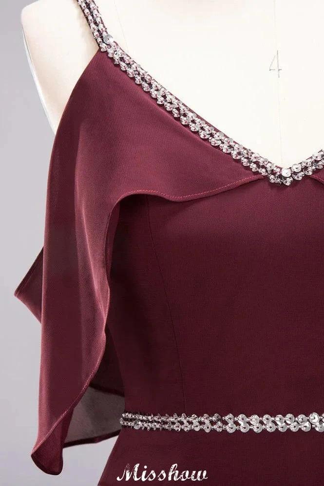 elegant A-line Chiffon V-Neck Spaghetti Straps Sleeveless Floor-Length Bridesmaid Dresses with Beading (ZD12919)