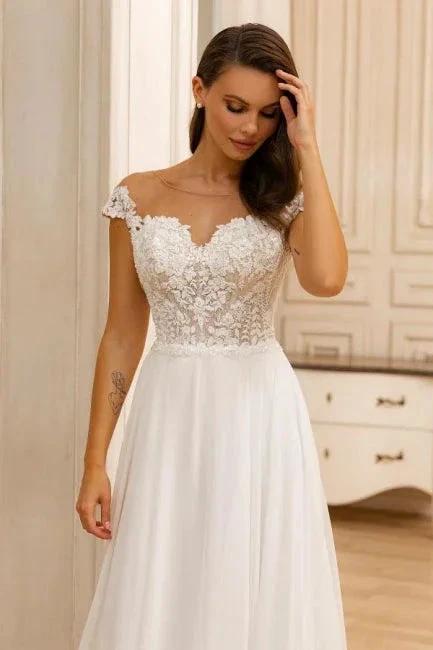 Elegant A-Line Lace Sweetheart Sleeveless White Wedding Dresses With Appliques Ruffles (ZD16669)