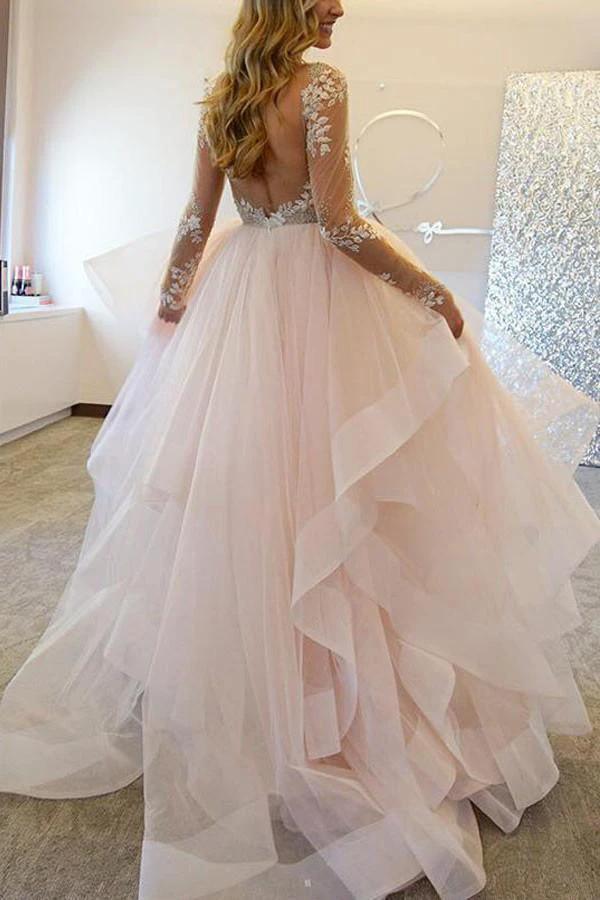 Elegant A-Line Long Sleeves Tulle Wedding Dresses With Appliques (ZD16289)