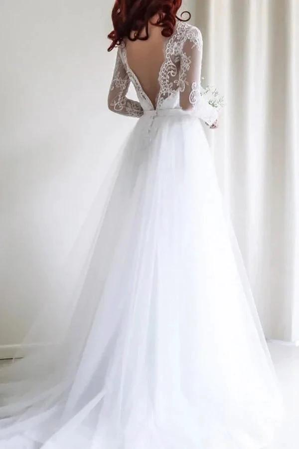 Elegant A-line Long Sleeves White Lace Wedding Dress Bridal Gowns (ZD15476)