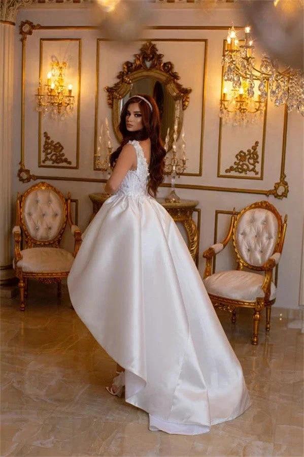 Elegant A-line Short V-neck Sleeveless Wedding Dresses With Lace (ZD14958)