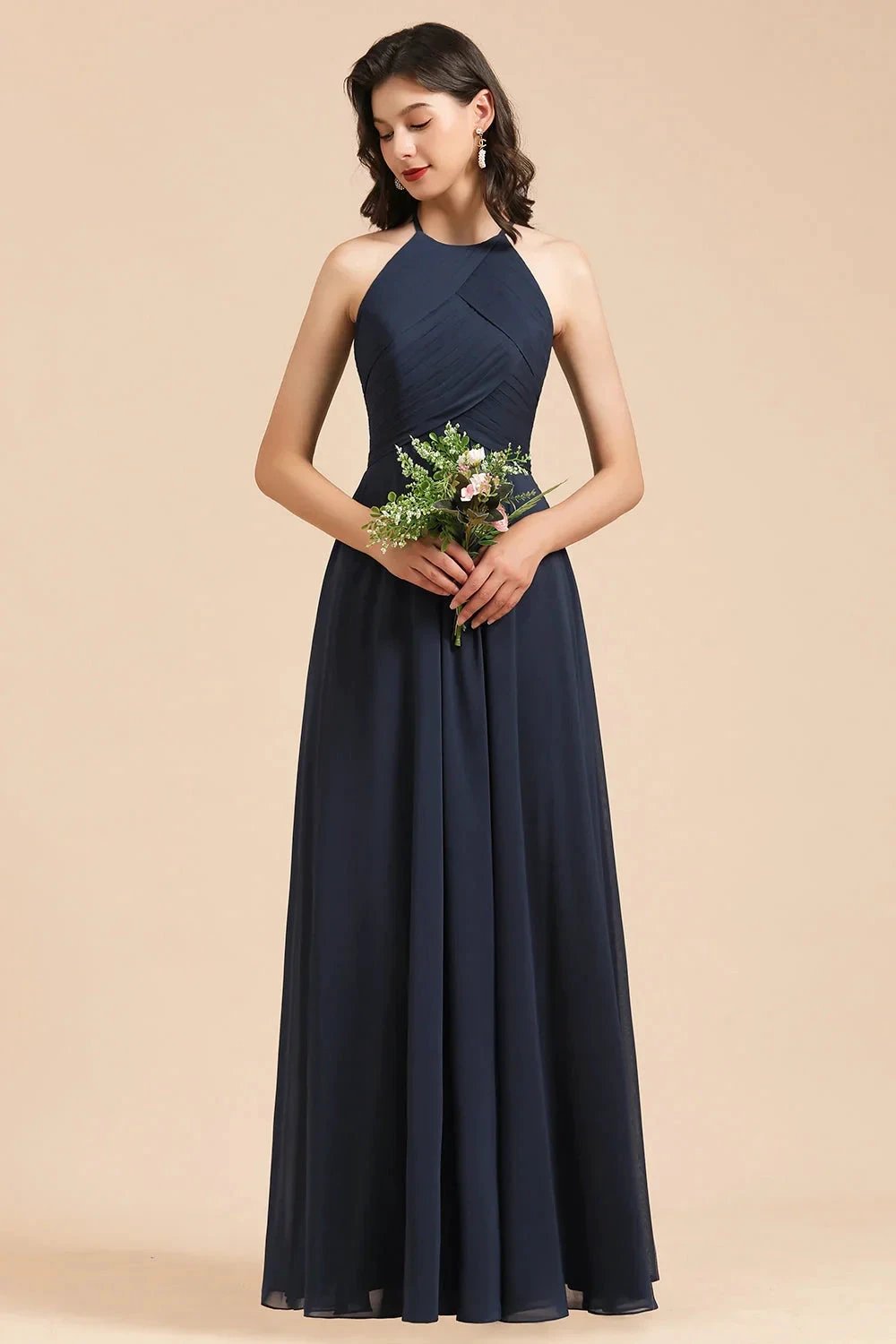 Elegant A-line Sleeveless V-Neck Ruffle Chiffon Lace Bridesmaid Dresses (ZD12873)