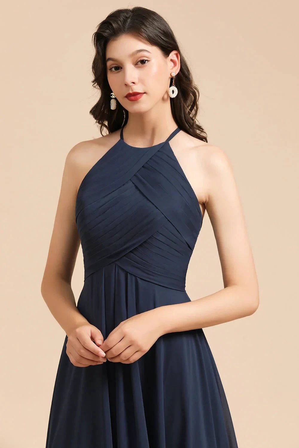 Elegant A-line Sleeveless V-Neck Ruffle Chiffon Lace Bridesmaid Dresses (ZD12873)