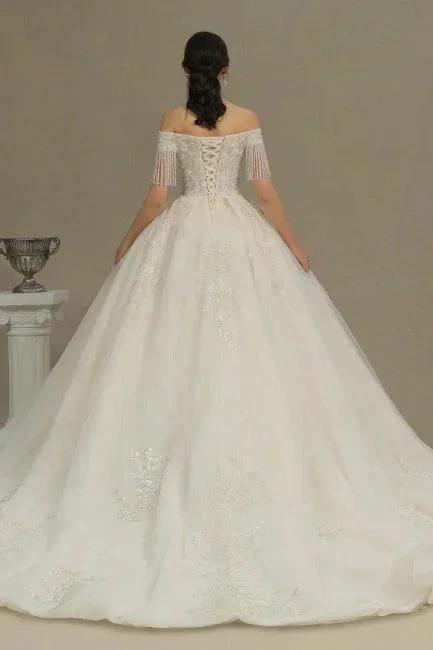 Elegant A-line wedding dresses | Wedding dresses with sleeves (ZD13778)