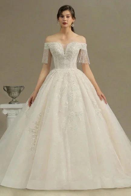 Elegant A-line wedding dresses | Wedding dresses with sleeves (ZD13778)