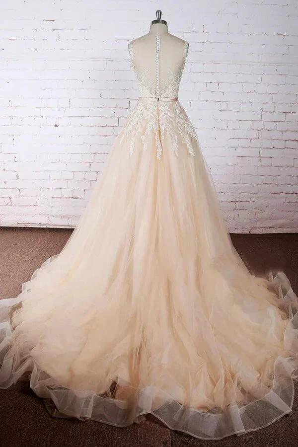 Elegant Appliques Tulle A-line Wedding Dress (ZD16588)