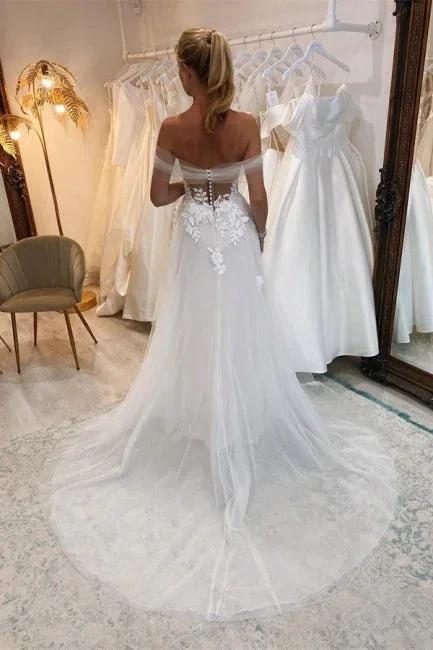 Elegant Boho Long White A-line Lace Sleeveless Tulle Wedding Dresses (ZD14960)
