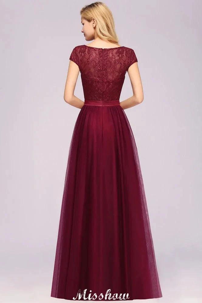 Elegant Cap Sleeves Floral aline Evening Swing Dress Appliques Tulle Bridesmaid Dress (ZD12880)