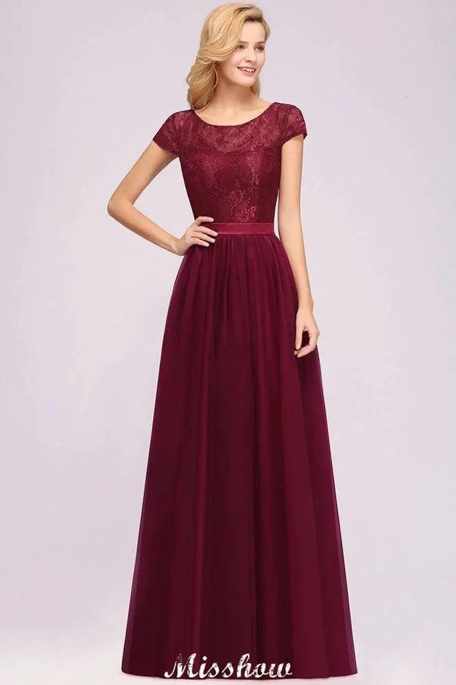 Elegant Cap Sleeves Floral aline Evening Swing Dress Appliques Tulle Bridesmaid Dress (ZD12880)
