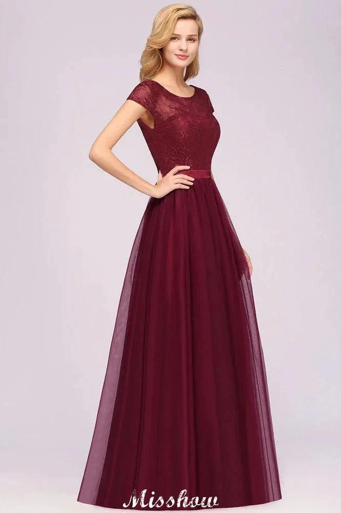 Elegant Cap Sleeves Floral aline Evening Swing Dress Appliques Tulle Bridesmaid Dress (ZD12880)