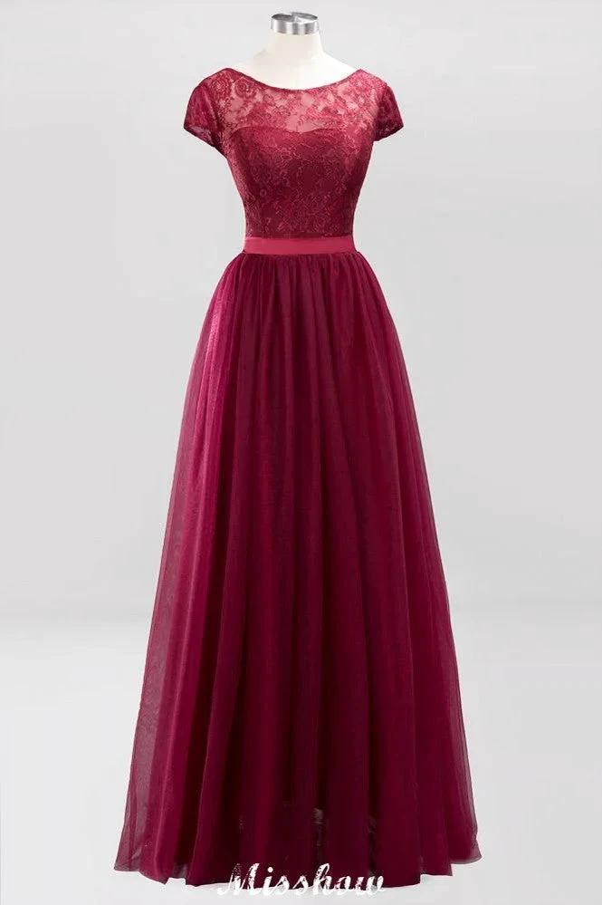 Elegant Cap Sleeves Floral aline Evening Swing Dress Appliques Tulle Bridesmaid Dress (ZD12880)