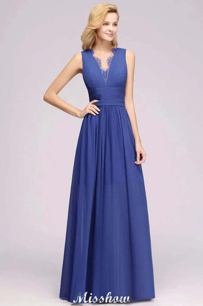Elegant Chiffon Lace Jewel Sleeveless Floor-Length A-Line Ruffles Bridesmaid Dress (ZD12935)