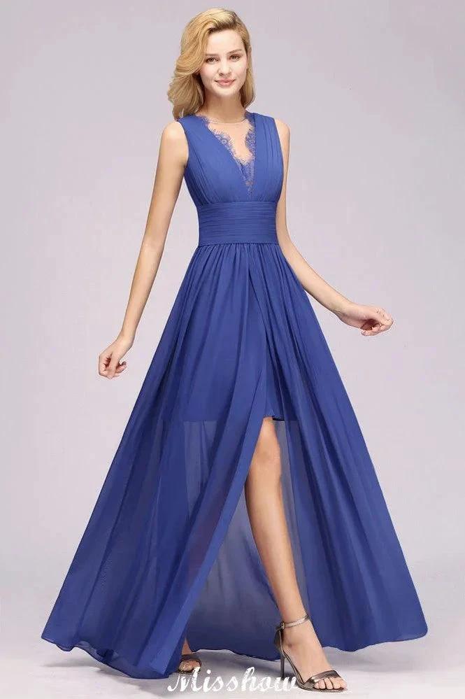 Elegant Chiffon Lace Jewel Sleeveless Floor-Length A-Line Ruffles Bridesmaid Dress (ZD12935)