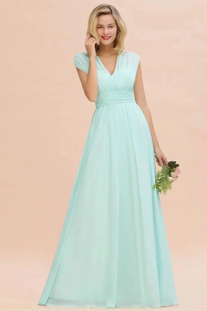 Elegant Chiffon V-Neck Sleeveless Floor-Length A-line Bridesmaid Dress with Ruffles (ZD13127)