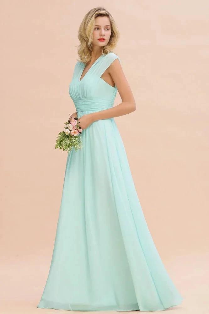 Elegant Chiffon V-Neck Sleeveless Floor-Length A-line Bridesmaid Dress with Ruffles (ZD13127)