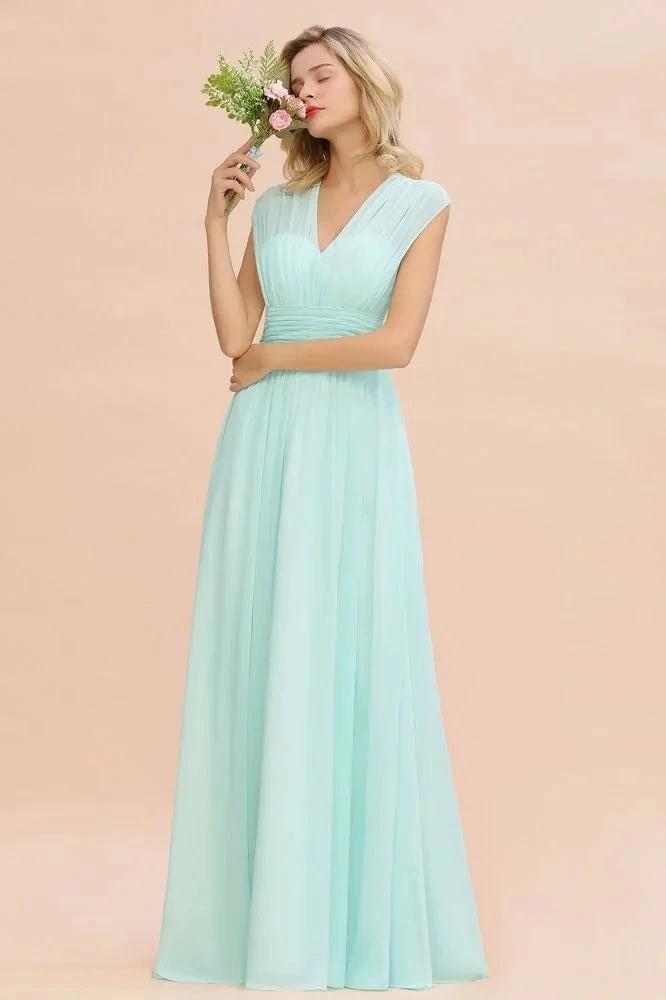 Elegant Chiffon V-Neck Sleeveless Floor-Length A-line Bridesmaid Dress with Ruffles (ZD13127)