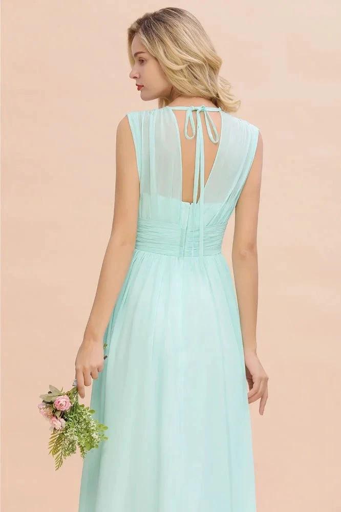 Elegant Chiffon V-Neck Sleeveless Floor-Length A-line Bridesmaid Dress with Ruffles (ZD13127)