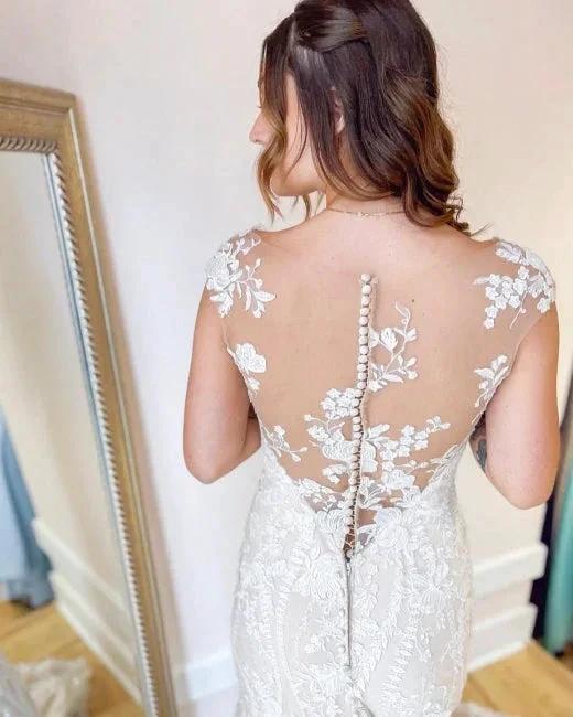 Elegant Cream Appliques Mermaid Wedding Dresses with Lace (ZD14710)