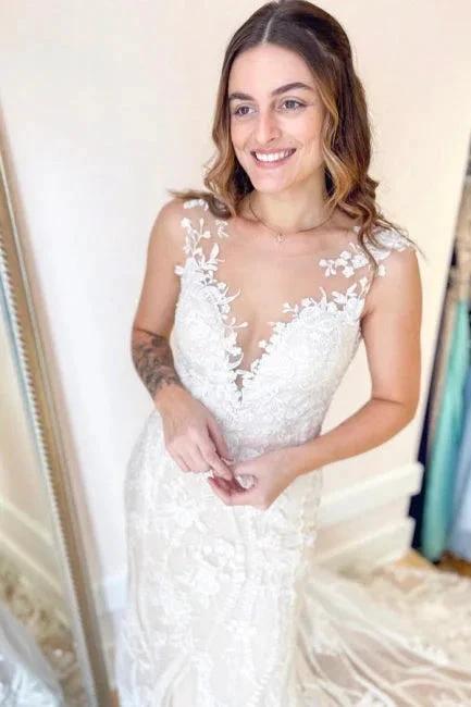 Elegant Cream Appliques Mermaid Wedding Dresses with Lace (ZD14710)