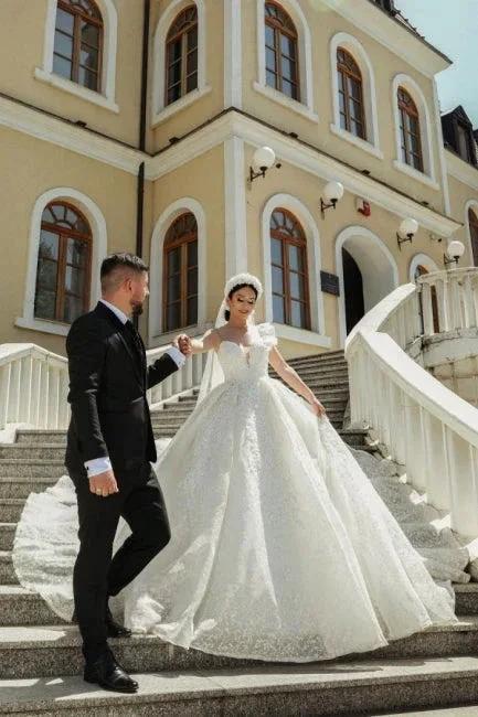 Elegant Designer Beautiful Cream Wedding Dresses A-Line with Lace (ZD14707) - View 2 | VelvetHem