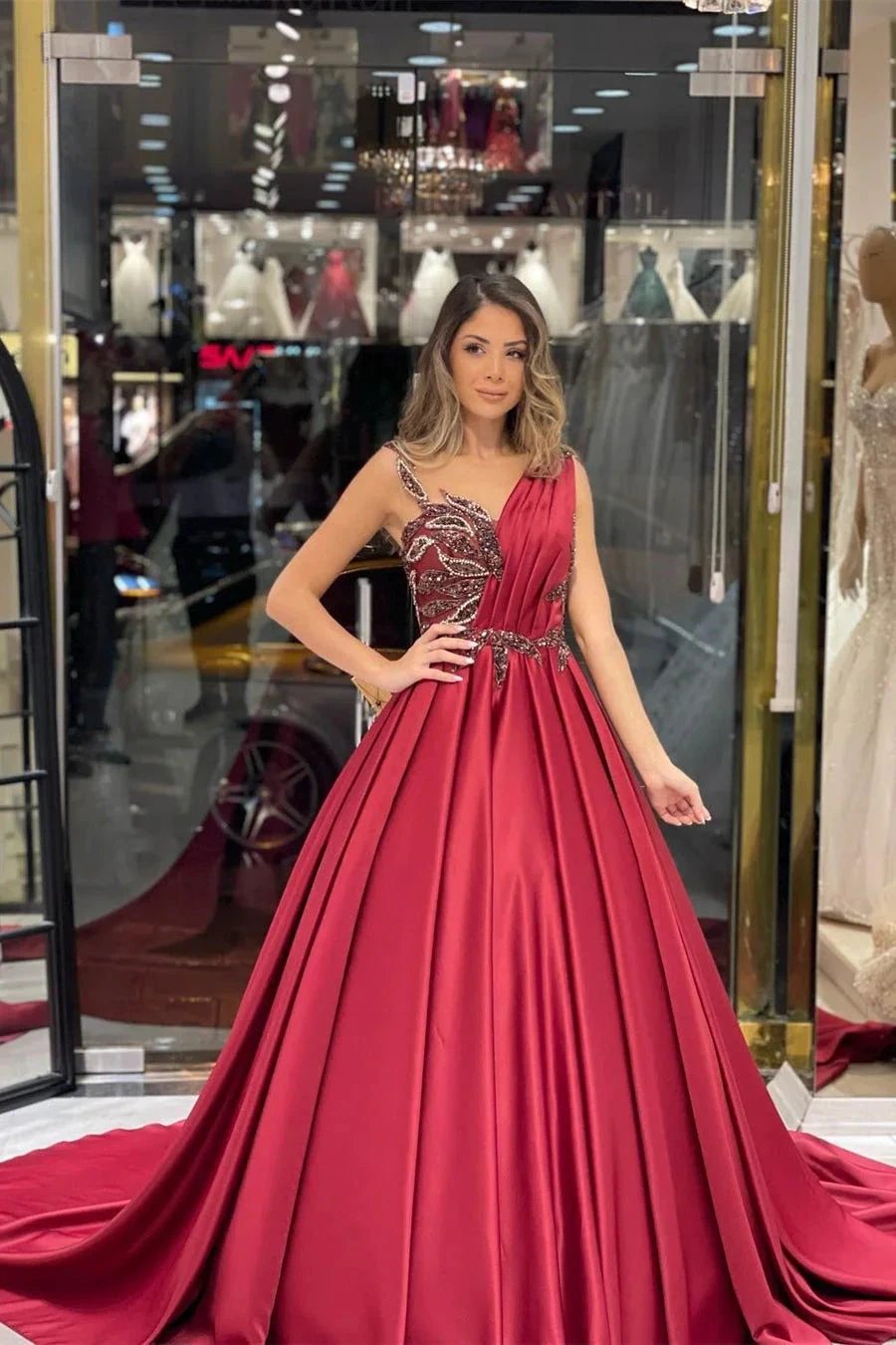 Elegant Floor Length Sweetheart Sleeveless A-Line Satin Wedding Dress with Ruffles (ZD14806)