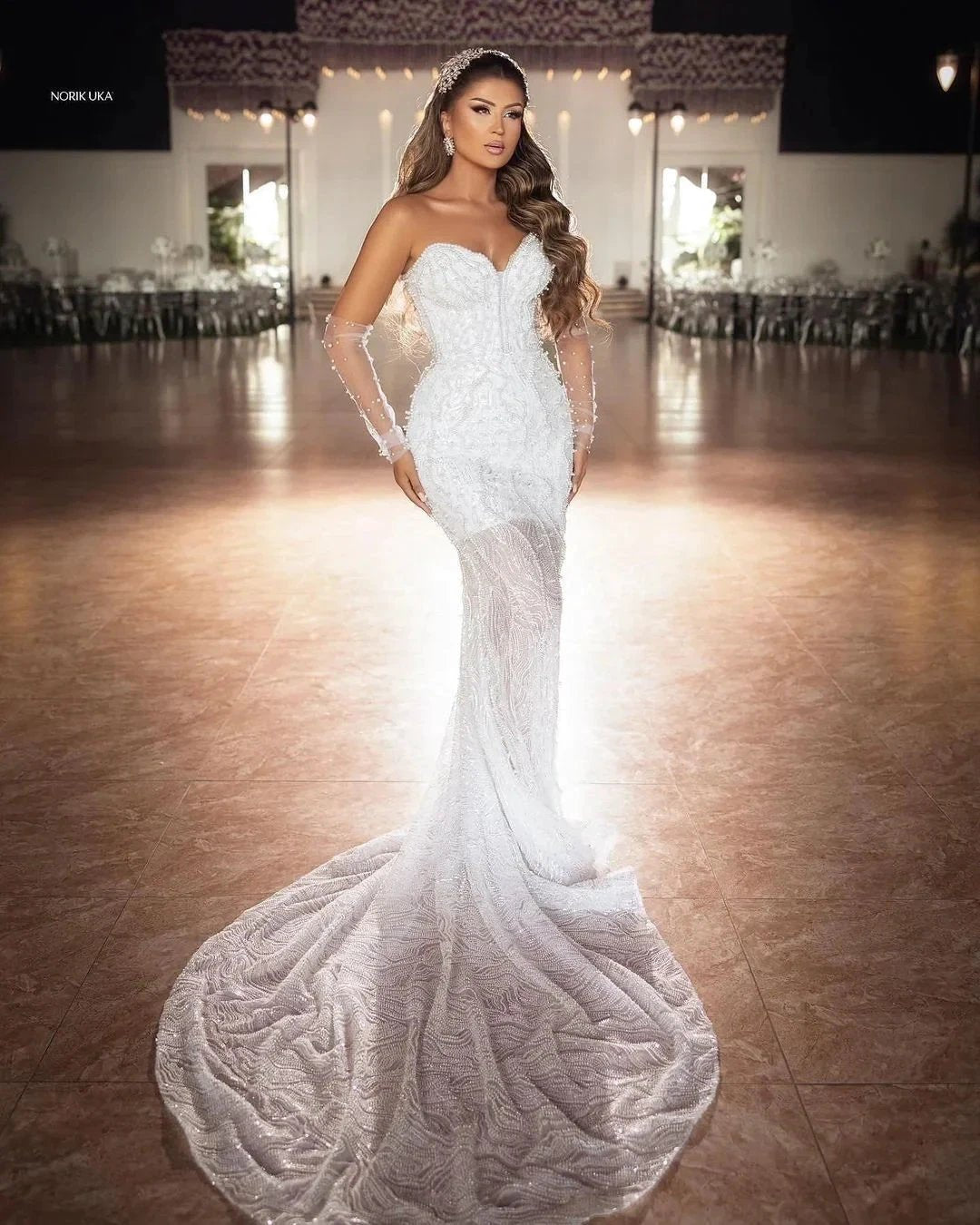 Elegant Floor Length Sweetheart Sleeveless Mermaid Lace Wedding Dress with Beads (ZD14780) - View 8 | VelvetHem