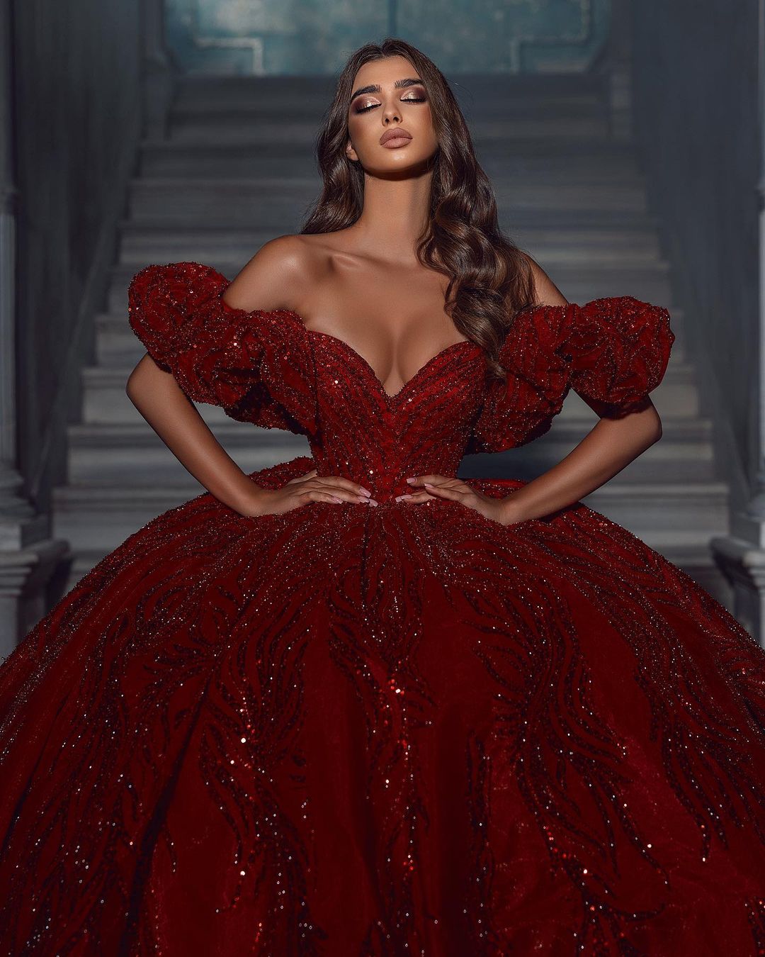 Elegant Floor-Length V-Neck Sleeveless Off-The-Shoulder A-Line Sequined Wedding Dress with Ruffle Details (ZD17494) - View 2 | VelvetHem